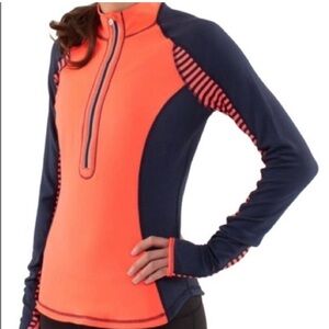 Lululemon Athletica 3/4 Zip Pullover Navy and Orange Striped, Size 4